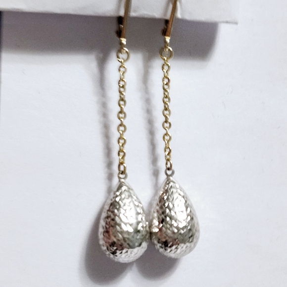 10K Gold Two tone Dangle Earrings - Picture 7 of 11